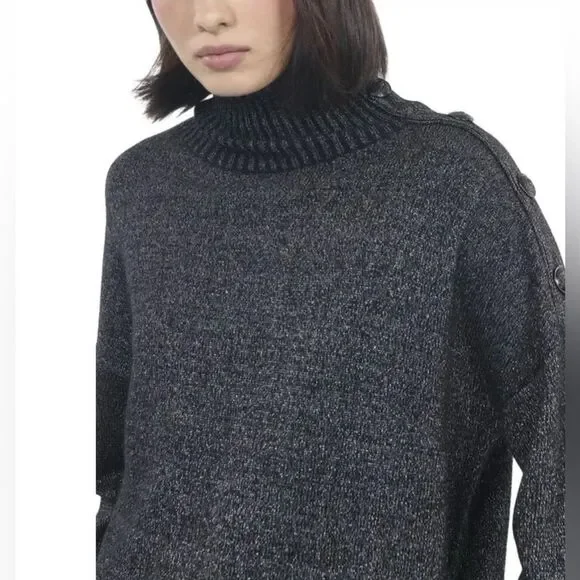 The Kooples button-shoulder metallic black turtleneck sweater NWT - Picture 2 of 12